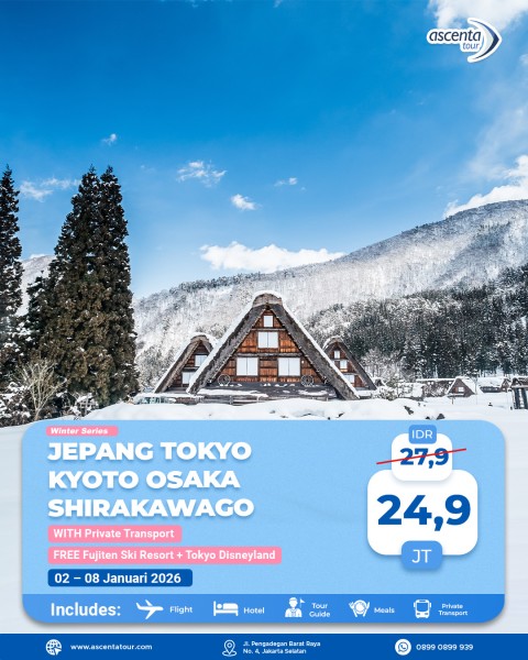 Tour Jepang Tokyo Osaka Kyoto Shirakawago Disneyland 7D5N