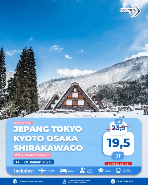 Tour Jepang Tokyo Osaka Kyoto Shirakawago 7D5N